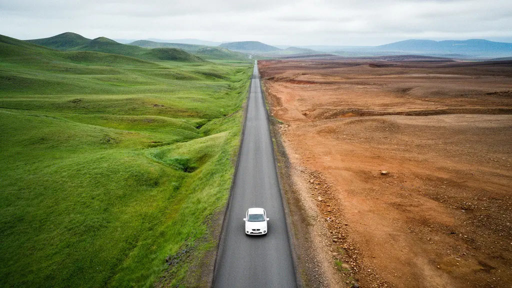 Vue aérienne d'une route sinueuse traversant une frontière symbolique entre deux paysages contrastés, illustrant le risque de couverture interrompue