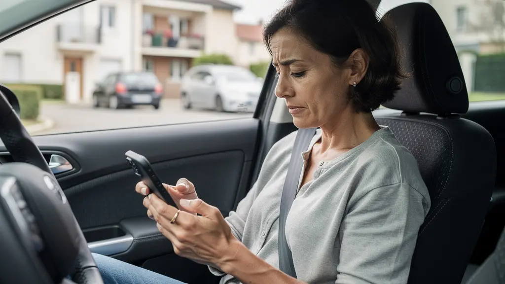 Conductrice consultant son smartphone pour comparer les assurances auto