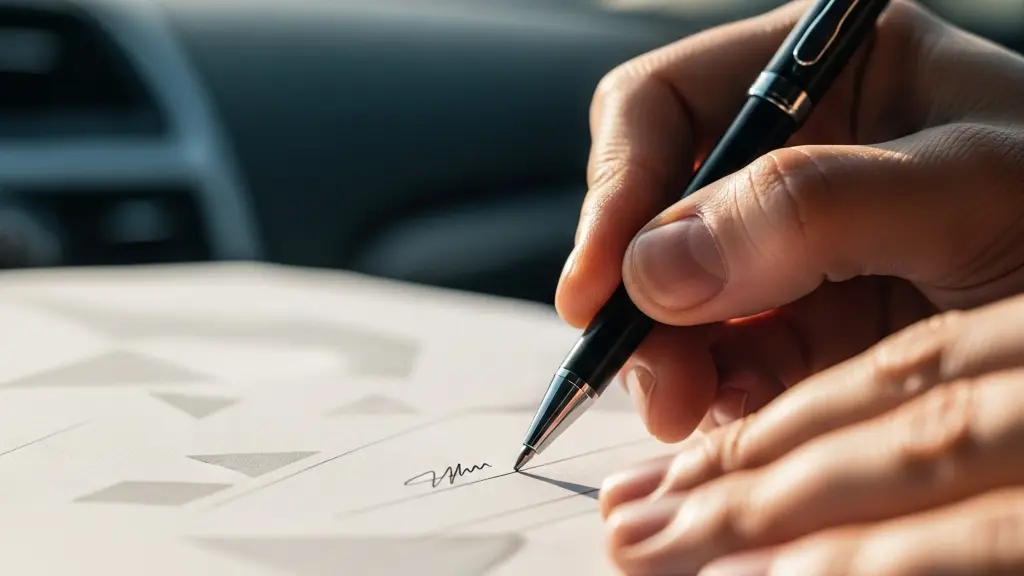 Mains signant un document avec attention et concentration