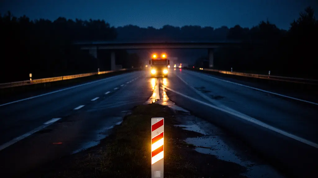 Vue minimaliste d'une autoroute déserte de nuit avec les phares d'une dépanneuse au loin, illustrant l'insuffisance du plafond de remorquage