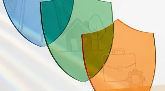 Vue en plongée montrant trois cercles de protection distincts en verre coloré représentant les différentes responsabilités civiles