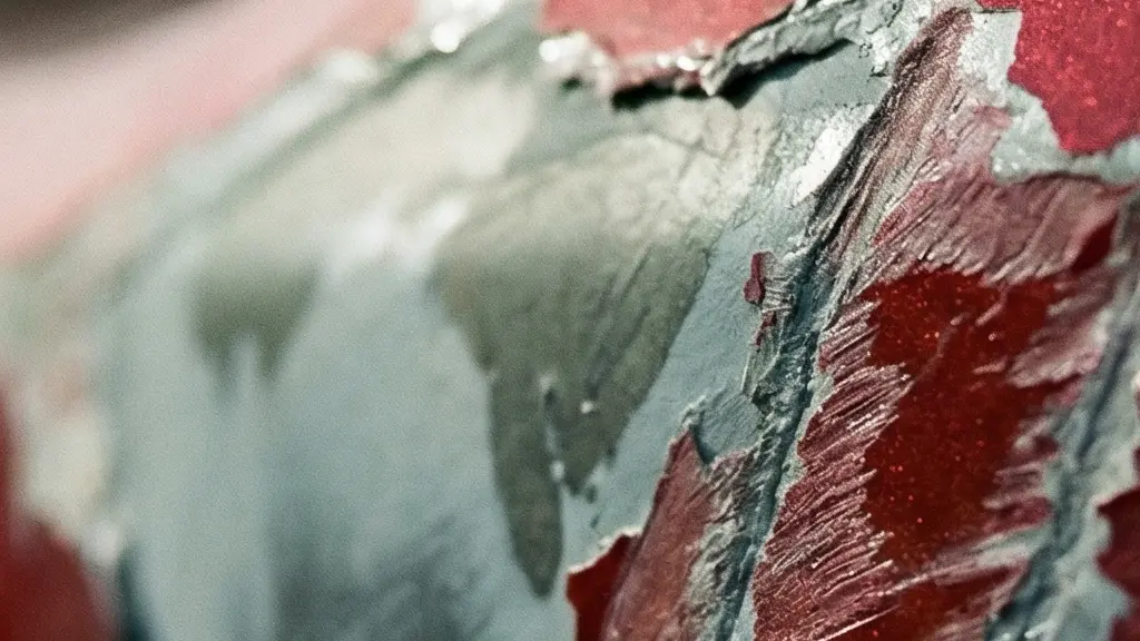Gros plan macro sur une éraflure de carrosserie automobile montrant la texture du métal et de la peinture.