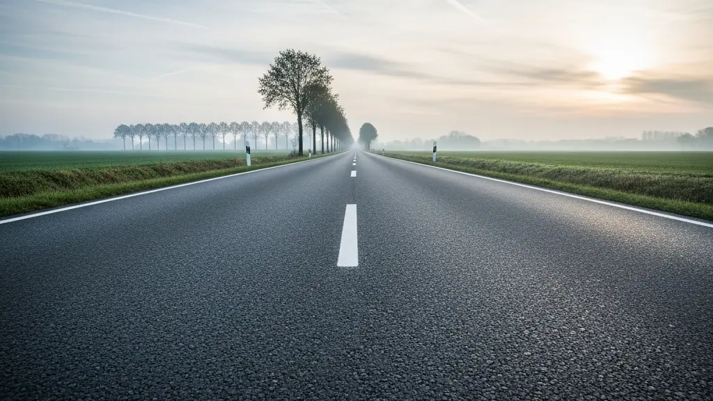 Longue route droite s'étendant vers l'horizon dans un paysage ouvert, illustrant la vision à longue distance pour l'anticipation en conduite