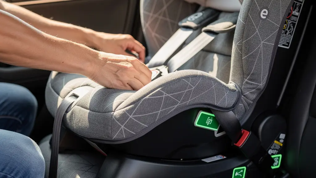 Installation d'un siège auto Isofix dans une voiture moderne avec éclairage naturel